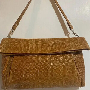 Gianni chiarini texted brown leather shoulder bag